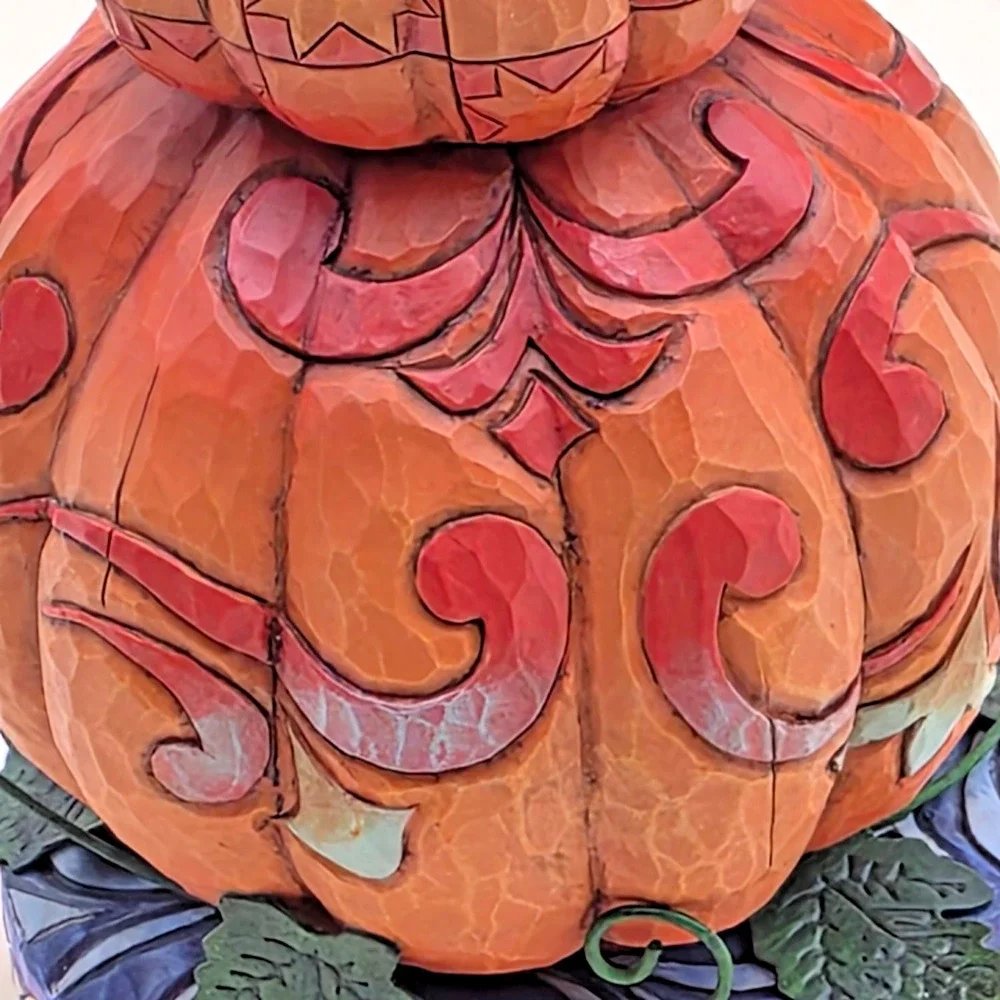 Jim Shore Heartwood Creek Pilgrim Patch Stacked Pumpkin Figurine 9.5